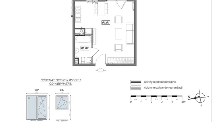 Rzut - Mieszkanie na sprzedaż 1 pokój o powierzchni 33,41 m² - numer 6.A.01 w Urzeka bud. 6 i 7