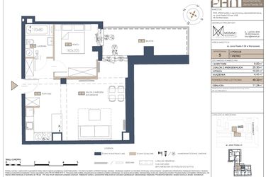 Rzut - Mieszkanie na sprzedaż 2 pokoje o powierzchni 49,32 m² - numer 5 w Apartamenty Jana Pawła 34
