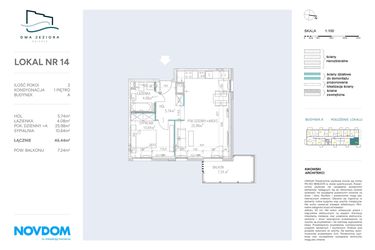 Rzut - Mieszkanie na sprzedaż 2 pokoje o powierzchni 46,44 m² - numer A.14 w Dwa Jeziora