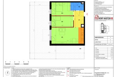 Rzut - Mieszkanie na sprzedaż 3 pokoje o powierzchni 61,01 m² - numer 3 w Apartamenty Nowy Marysin VII