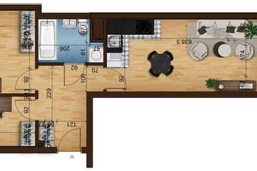 Rzut - Mieszkanie na sprzedaż 3 pokoje o powierzchni 52,44 m² - numer 6C.38 w Mierzeja Wiślana etap III