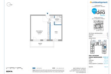 Rzut - Mieszkanie na sprzedaż 2 pokoje o powierzchni 49,32 m² - numer 4A/57 w Osiedle Idea Aurora