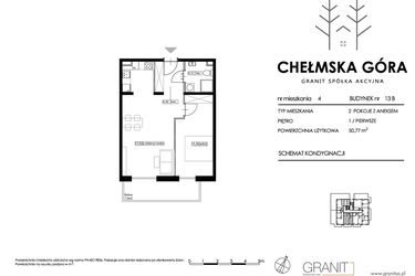 Rzut - Mieszkanie na sprzedaż 2 pokoje o powierzchni 50,77 m² - numer 13B-M4 w Chełmska Góra etap II