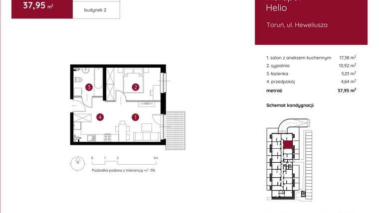 Rzut - Mieszkanie na sprzedaż 2 pokoje o powierzchni 37,76 m² - numer 2.A.0.13 w Murapol Helio