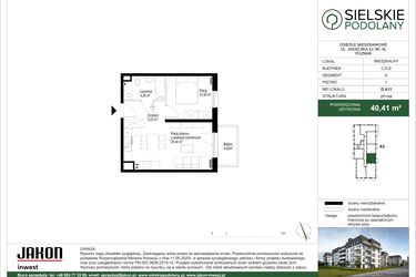 Rzut - Mieszkanie na sprzedaż 2 pokoje o powierzchni 40,36 m² - numer D.A11 w Sielskie Podolany II