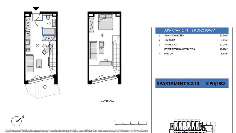 Rzut - Mieszkanie na sprzedaż 2 pokoje o powierzchni 50,79 m² - numer B.2.13 w Wind Yacht