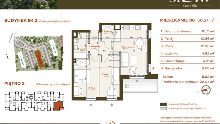 Rzut - Mieszkanie na sprzedaż 3 pokoje o powierzchni 82,25 m² - numer B4.2.36 w Osiedle SLOW