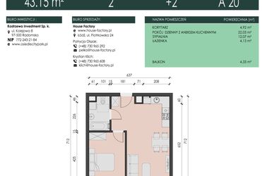 Rzut - Mieszkanie na sprzedaż 2 pokoje o powierzchni 43,15 m² - numer 20 w Osiedle City Park
