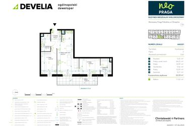 Rzut - Mieszkanie na sprzedaż 3 pokoje o powierzchni 63,5 m² - numer AA0201 w Neo Praga