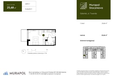 Rzut - Mieszkanie na sprzedaż 1 pokój o powierzchni 25,68 m² - numer 3.A.1.05 w Murapol Stoczniova