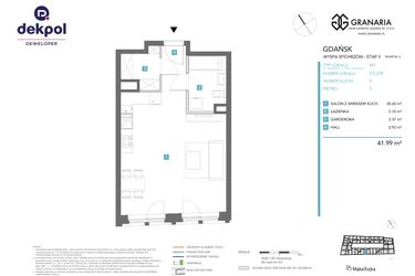 Rzut - Mieszkanie na sprzedaż 1 pokój o powierzchni 41,99 m² - numer 5.5.228 w Granaria
