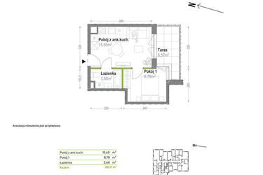 Rzut - Mieszkanie na sprzedaż 2 pokoje o powierzchni 28,11 m² - numer B.A.0.02 w Głębocka Vita