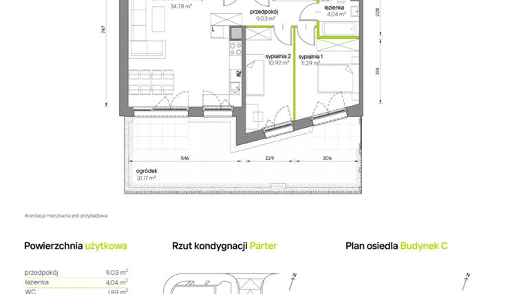 Rzut - Mieszkanie na sprzedaż 3 pokoje o powierzchni 71,95 m² - numer C/03 w Grzegórzecka 77