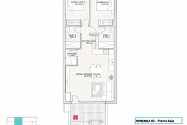 Rzut - Dom na sprzedaż 2 pokoje o powierzchni 74,45 m² - numer 2 w Domy w San Pedro del Pinatar - 34804911