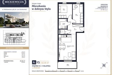 Rzut - Mieszkanie na sprzedaż 3 pokoje o powierzchni 62,46 m² - numer A15 w Mickiewicza