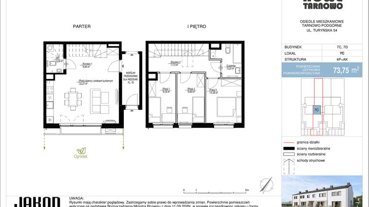 Rzut - Mieszkanie na sprzedaż 4 pokoje o powierzchni 73,75 m² - numer 7C w Nowe Tarnowo zabudowa szeregowa