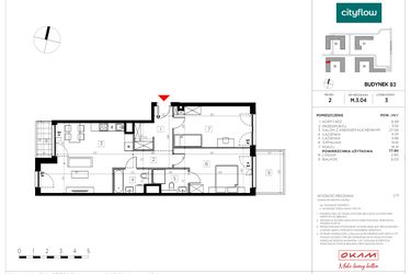Rzut - Mieszkanie na sprzedaż 3 pokoje o powierzchni 77,9 m² - numer M.3.04 w CityFlow etap II