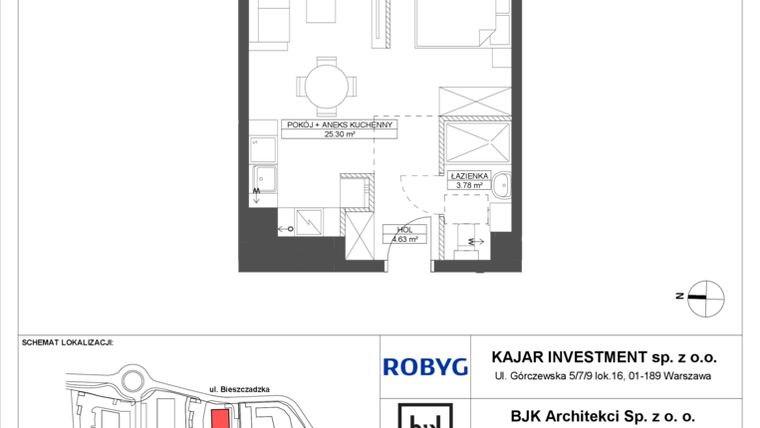 Rzut - Mieszkanie na sprzedaż 1 pokój o powierzchni 33,71 m² - numer C.5M04 w Foresteria