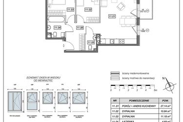 Rzut - Mieszkanie na sprzedaż 3 pokoje o powierzchni 65,08 m² - numer 5.A.11 w Nowe Południe bud. 5