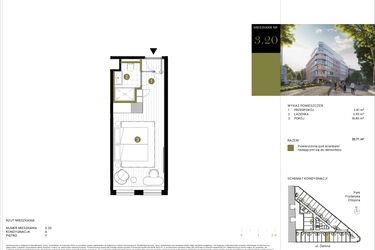Rzut - Mieszkanie na sprzedaż 1 pokój o powierzchni 22,71 m² - numer 320 w Y3 Signature Hotel