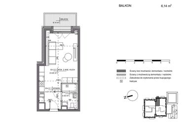 Rzut - Mieszkanie na sprzedaż 1 pokój o powierzchni 32,73 m² - numer B.4.2 w Polanka 21