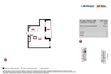 Rzut - Mieszkanie na sprzedaż 1 pokój o powierzchni 39,46 m² - numer C2F 234 w Modern Mokotów etap 3, budynek C1 i C2