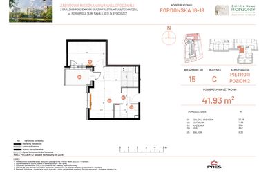 Rzut - Mieszkanie na sprzedaż 2 pokoje o powierzchni 41,93 m² - numer 18.15 w Osiedle Nowe Horyzonty etap II