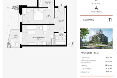 Rzut - Mieszkanie na sprzedaż 2 pokoje o powierzchni 48,54 m² - numer 11 w Semiramis