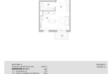 Rzut - Mieszkanie na sprzedaż 1 pokój o powierzchni 29,52 m² - numer A1.2.11 w ATAL Ruczaj