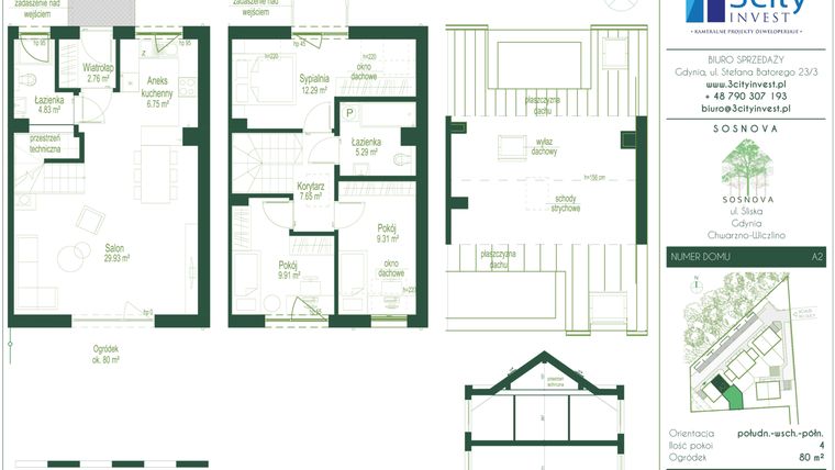 Rzut - Dom na sprzedaż 4 pokoje o powierzchni 88,9 m² - numer A2 w Osiedle Sosnova