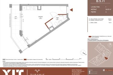 Rzut - Mieszkanie na sprzedaż 1 pokój o powierzchni 26,02 m² - numer B.5.71 w Żurawie - etap II