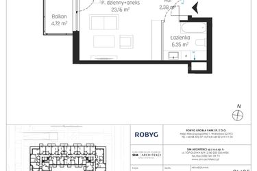 Rzut - Mieszkanie na sprzedaż 1 pokój o powierzchni 31,89 m² - numer J.2M35 w Nadmotławie Apartments etap J