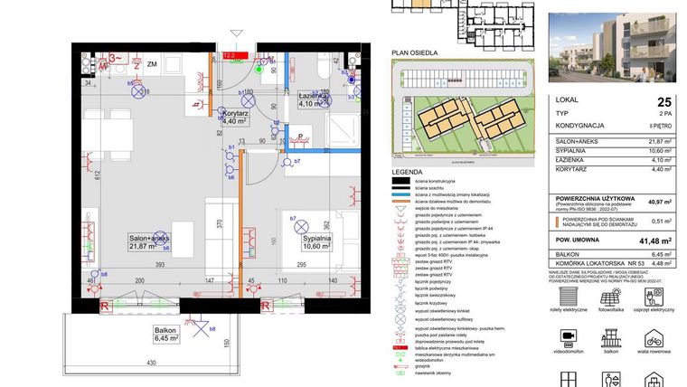 Rzut - Mieszkanie na sprzedaż 2 pokoje o powierzchni 40,97 m² - numer 25 w Harmony Antoninek