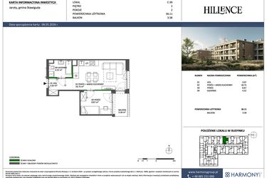 Rzut - Mieszkanie na sprzedaż 2 pokoje o powierzchni 36,11 m² - numer C-39 w Hillence etap 3