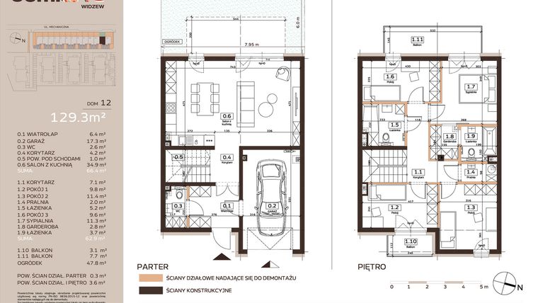 Rzut - Dom na sprzedaż 5 pokoi o powierzchni 129,3 m² - numer 12 w Domkove Widzew etap 2