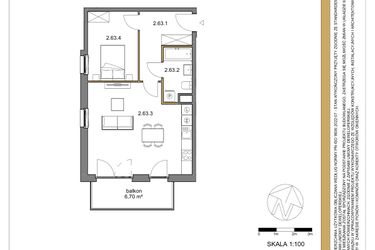 Rzut - Mieszkanie na sprzedaż 2 pokoje o powierzchni 51,87 m² - numer 63 w Osiedle Sfera etap II