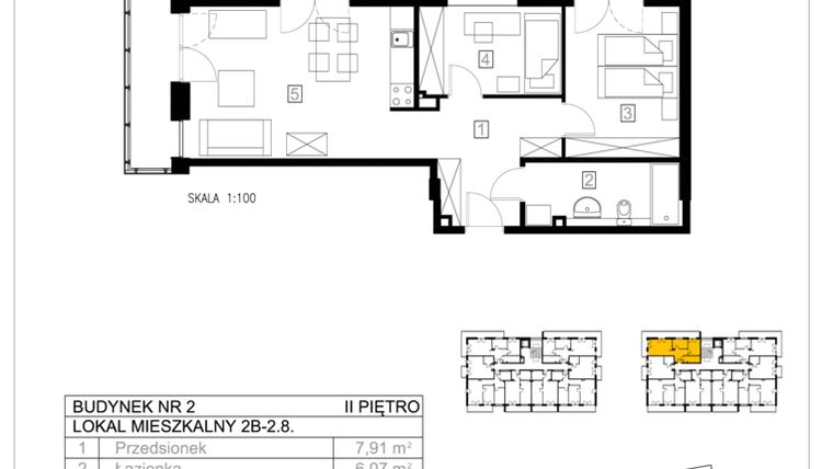 Rzut - Mieszkanie na sprzedaż 3 pokoje o powierzchni 54,55 m² - numer 2B-2.8 w Gardenia Pogodno