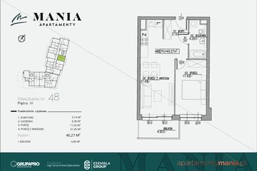 Rzut - Mieszkanie na sprzedaż 2 pokoje o powierzchni 40,27 m² - numer 48 w MANIA Apartamenty