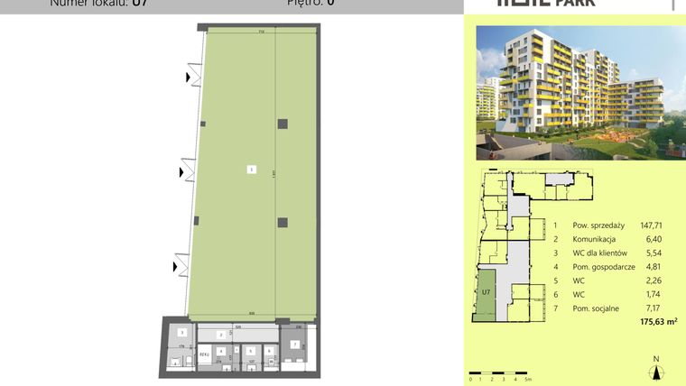 Rzut - Lokal użytkowy na sprzedaż 1 pokój o powierzchni 175,63 m² - numer U7 w Dworzysko Park - Etap II