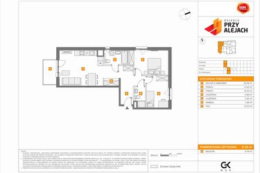Rzut - Mieszkanie na sprzedaż 3 pokoje o powierzchni 67,5 m² - numer F.5 w Osiedle Przy Alejach etap 4