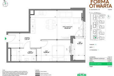 Rzut - Mieszkanie na sprzedaż 2 pokoje o powierzchni 47,92 m² - numer B2-7 w Forma Otwarta etap II