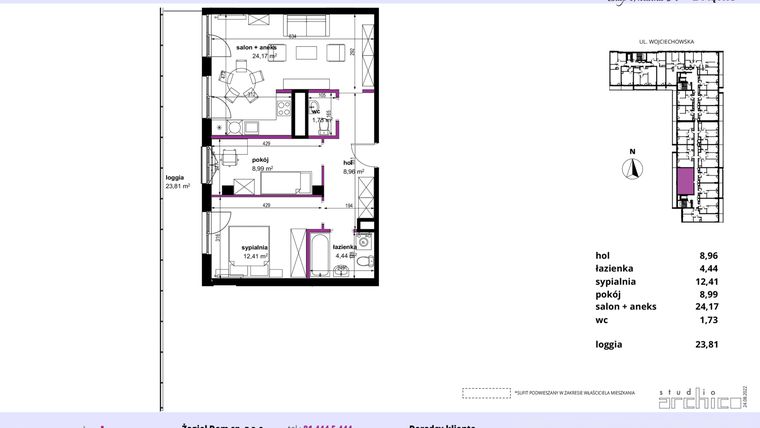 Rzut - Mieszkanie na sprzedaż 3 pokoje o powierzchni 60,7 m² - numer 9 w Wojciechowska Square
