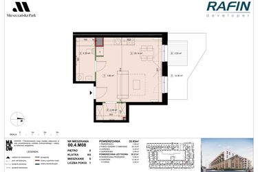Rzut - Mieszkanie na sprzedaż 1 pokój o powierzchni 35,99 m² - numer 00.4.M08 w Mieszczańska Park