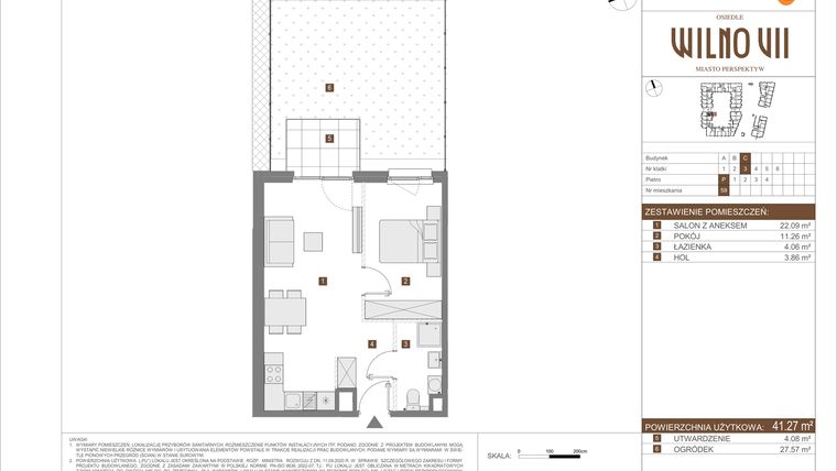 Rzut - Mieszkanie na sprzedaż 2 pokoje o powierzchni 41,27 m² - numer C.59 w Osiedle Wilno VII etap 3