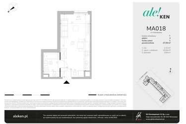 Rzut - Mieszkanie na sprzedaż 1 pokój o powierzchni 27,05 m² - numer MA018 w Ale!Ken