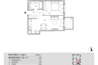 Rzut - Mieszkanie na sprzedaż 2 pokoje o powierzchni 46,16 m² - numer 2.B.1.17 w ATAL Apollina II
