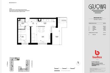 Rzut - Mieszkanie na sprzedaż 2 pokoje o powierzchni 48,9 m² - numer 11 w Gajowa bud. A