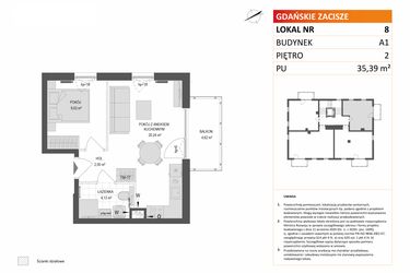 Rzut - Mieszkanie na sprzedaż 2 pokoje o powierzchni 35,39 m² - numer A1.8 w Gdańskie Zacisze