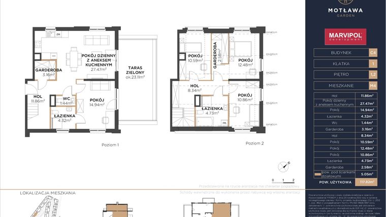Rzut - Mieszkanie na sprzedaż 5 pokoi o powierzchni 117,53 m² - numer C4.M4 w Motława Garden