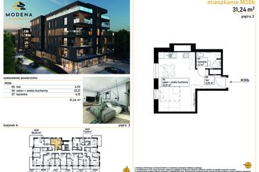Rzut - Mieszkanie na sprzedaż 1 pokój o powierzchni 31,24 m² - numer M30b w Modena Bytkowska 113